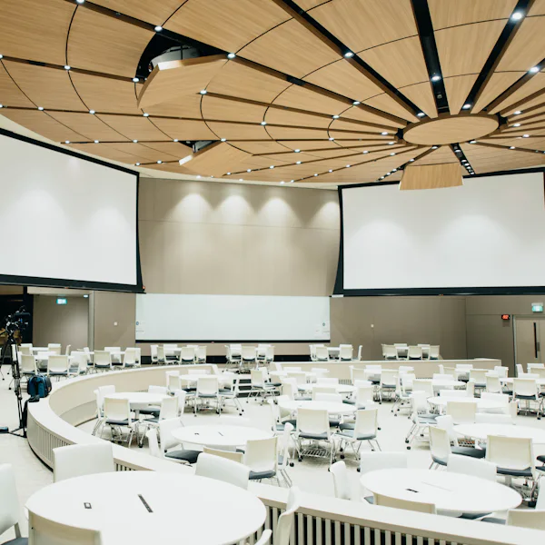 An event floor set with banqueting tables